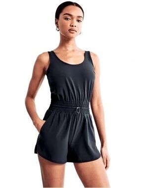 Abercrombie & Fitch Black Sleeveless Romper with Ring Waist Detail